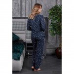 Gömlek Yaka Biyeli Yıldız Desen Lacivert Pamuk Bayan Pijama XL Beden