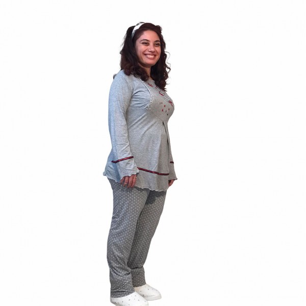 Hamile lohusa pijama takımı, model 1118, Gri renk, 2XL beden